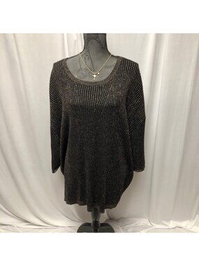 Ava Viv Sweater Womens Size 4X Black Copper Metallic Knit Tunic Comfy Casual